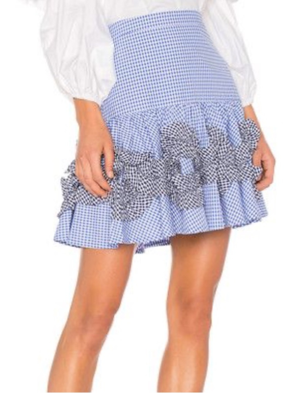 Alexis “Daly” Light Blue Gingham Ruffle Mini Skirt XS EUC